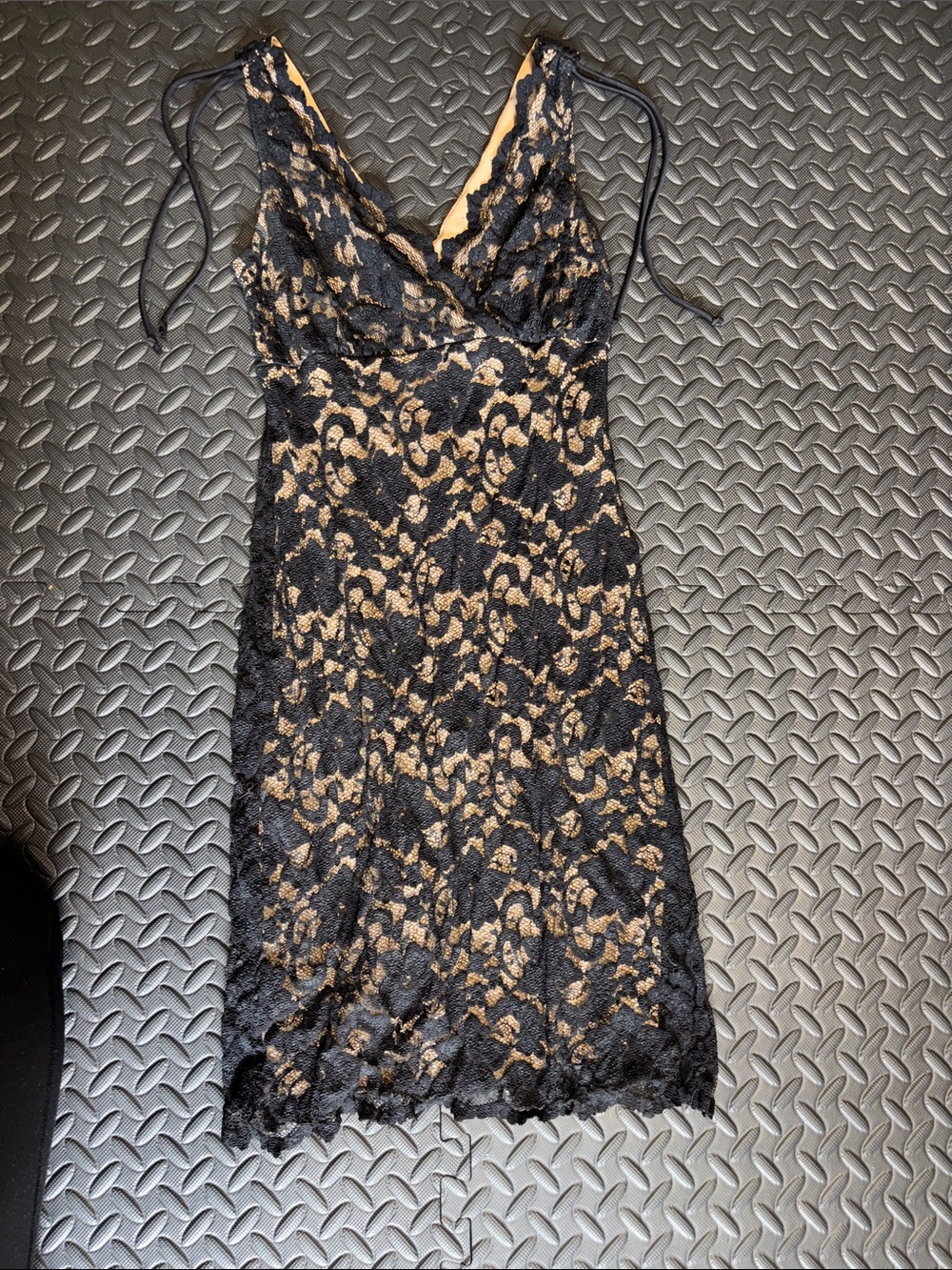 Ruby Rox womens Black Lace Overlay Nude Slip Dress